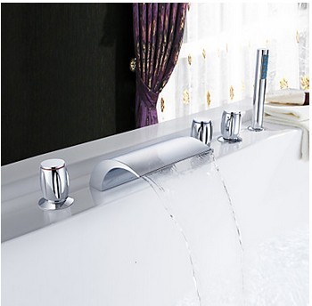 Chrome Two Handles Waterfall Widespread Tub Tap T001-19 Chrome Two Handles Waterfall Widespread Tub Tap T001-19