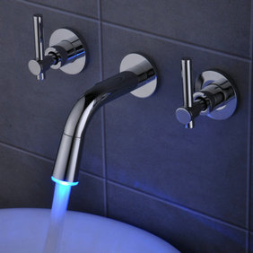 Contemporary Color Changing LED Waterfall Widespread Bathroom Sink Tap T0462F Contemporary Color Changing LED Waterfall Widespread Bathroom Sink Tap T0462F