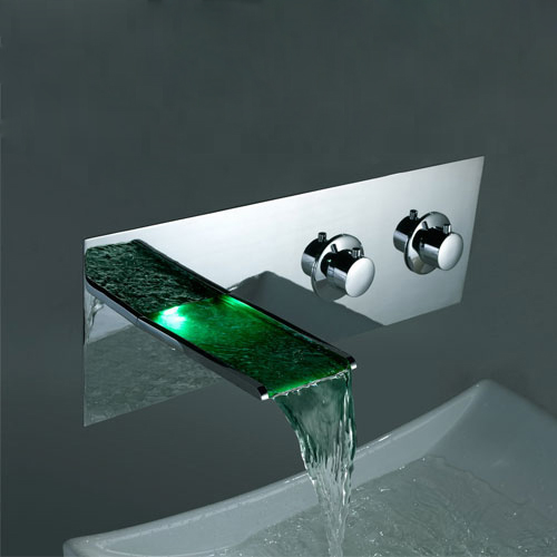 Contemporary Color Changing LED Two Handles Waterfall Widespread Bathroom Sink Tap - T8001F Contemporary Color Changing LED Two Handles Waterfall Widespread Bathroom Sink Tap - T8001F