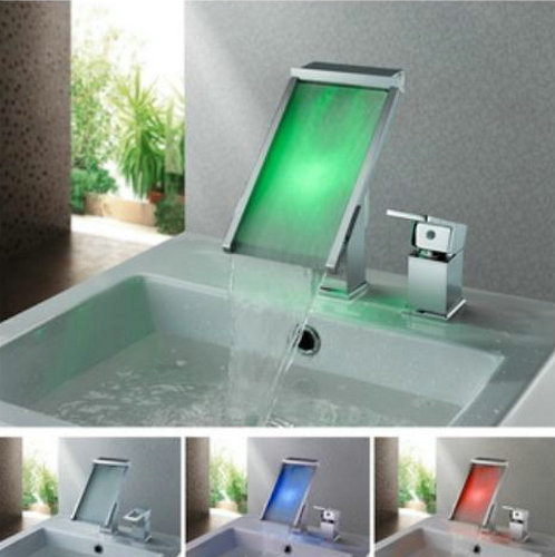 Contemporary Color Changing LED Waterfall Widespread Bathroom Sink Tap - T8002-3 Contemporary Color Changing LED Waterfall Widespread Bathroom Sink Tap - T8002-3