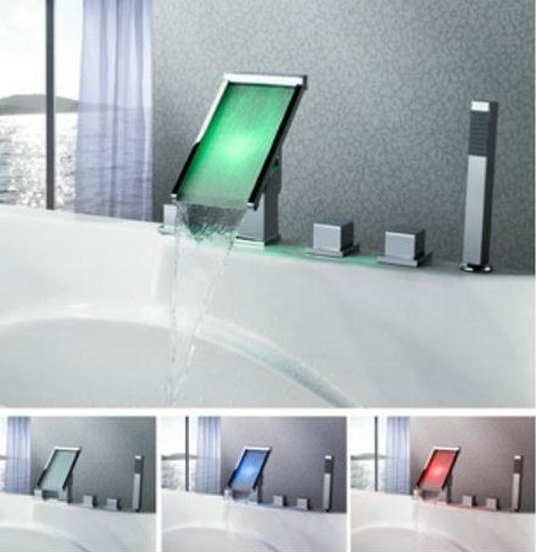 Contemporary Color Changing LED Waterfall Widespread Bathtub Tap - T8002-4 Contemporary Color Changing LED Waterfall Widespread Bathtub Tap - T8002-4
