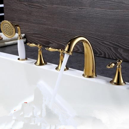 Antique Classic Golden Printed Luxury Widespread Tub Tap with Hand Shower BT0678 Antique Classic Golden Printed Luxury Widespread Tub Tap with Hand Shower BT0678