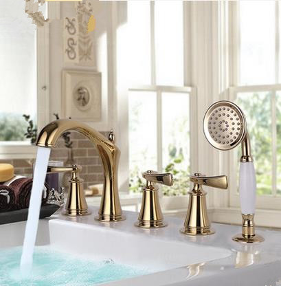 Antique Classic Golden Printed Luxury Widespread Tub Tap with Hand Shower BT2280 Antique Classic Golden Printed Luxury Widespread Tub Tap with Hand Shower BT2280