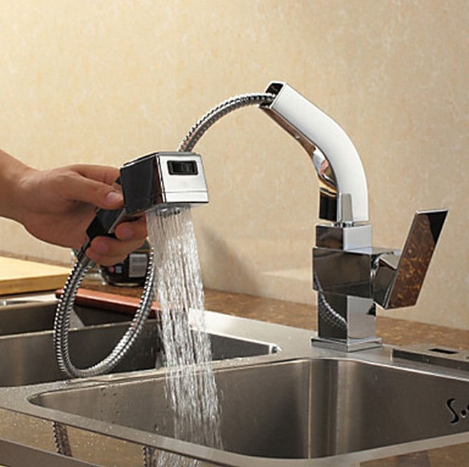 Contemporary Solid Brass Pull Out Kitchen Tap Chrome Finish TQ0761 Contemporary Solid Brass Pull Out Kitchen Tap Chrome Finish TQ0761