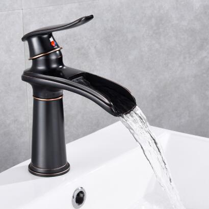 Waterfall Black Bathroom Tap,Retro Basin Tap,Brass Basin Tap Single Lever Bathroom Tap Antique ORB For Bathroom T0115B