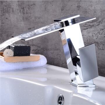 Brass Chrome Finished Single Handle Waterfall Mixer Bathroom Sink Tap T0278C