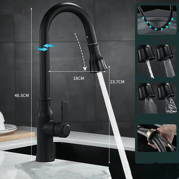 Black Brass 360° Rotatable Pull Out Mixer Kitchen Tap T0338B Black Brass 360° Rotatable Pull Out Mixer Kitchen Tap T0338B