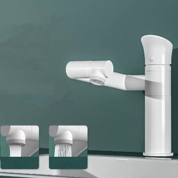 Full Angle Rotatable Spout White Printed Brass Mixer Short Bathroom Sink Tap T0346SW