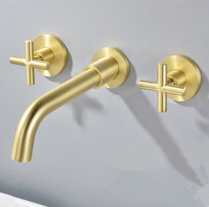 Antique Golden Brushed Brass Wall Mounted Two Handles Mixer Bathroom Sink Tap T0379g Antique Golden Brushed Brass Wall Mounted Two Handles Mixer Bathroom Sink Tap T0379g
