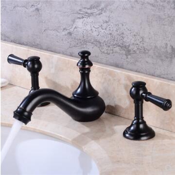 Black Brass Classical Three Holes Two Handles Mixer Bathroom Sink Tap T0388B Black Brass Classical Three Holes Two Handles Mixer Bathroom Sink Tap T0388B