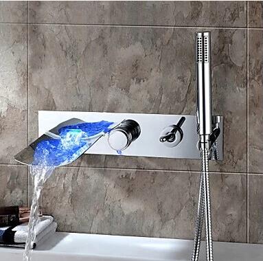 Contemporary Color Changing Wall Mount Tub Tap With Hand Shower T0500BW Contemporary Color Changing Wall Mount Tub Tap With Hand Shower T0500BW