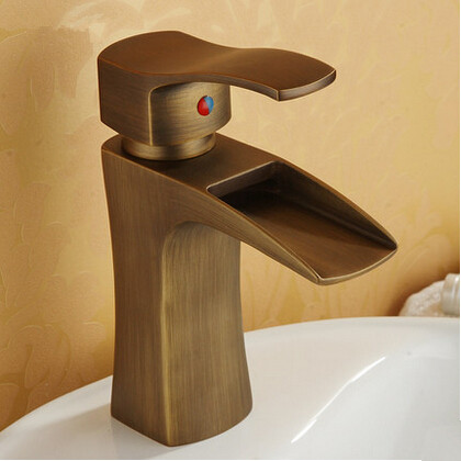 Antique Waterfall Brass Brushed Bathroom Sink Tap T1023D Antique Waterfall Brass Brushed Bathroom Sink Tap T1023D