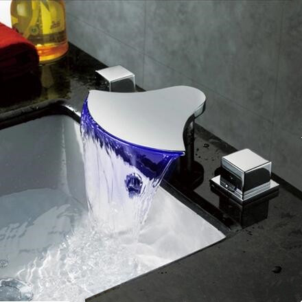 All Brass LED Temperature Control Waterfall Bathroom Three Holes Sink Tap T1718 All Brass LED Temperature Control Waterfall Bathroom Three Holes Sink Tap T1718