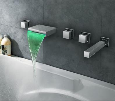Thermochromic Contemporary Chrome Finish LED Waterfall Bathroom Tub Tap T8045 Thermochromic Contemporary Chrome Finish LED Waterfall Bathroom Tub Tap T8045