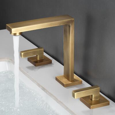 Antique Brass European-Style Three-Holes Bathroom Basin Mixer Tap TA0367
