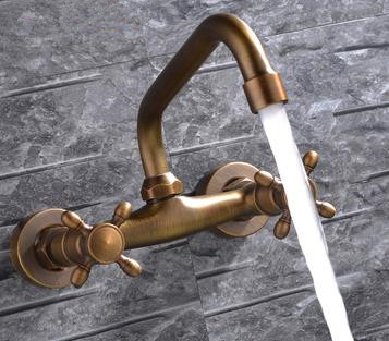 Antique Brass FInished Wall Mounted Mixer Bathroom Sink Tap TA109W Antique Brass FInished Wall Mounted Mixer Bathroom Sink Tap TA109W