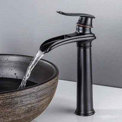 Waterfall Black Bathroom Tap High Basin Tap Retro Basin Tap Brass Basin Tap Single Lever Bathroom Tap Antique ORB For Bathroom TB0115 Waterfall Black Bathroom Tap High Basin Tap Retro Basin Tap Brass Basin Tap Single Lever Bathroom Tap Antique ORB For Bathroom TB0115