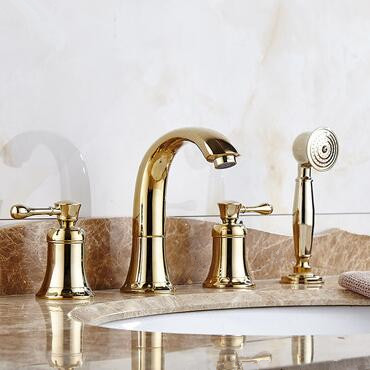 Antique Brass Golden Printed Four-pieces with Hand Shower Bathroom Sink Taps Bathtub Taps TG0393 Antique Brass Golden Printed Four-pieces with Hand Shower Bathroom Sink Taps Bathtub Taps TG0393