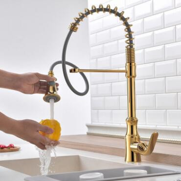Antique Pull Out Kitchen Tap Golden Printed Brass Spring Kitchen Sink Tap TG380P Antique Pull Out Kitchen Tap Golden Printed Brass Spring Kitchen Sink Tap TG380P