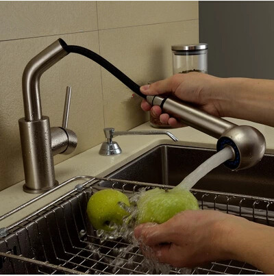 Brass Simple Design Hot and Cold Pull Out Brushed Kitchen Tap TP0578 Brass Simple Design Hot and Cold Pull Out Brushed Kitchen Tap TP0578