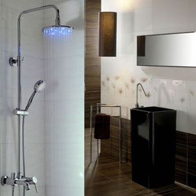 Contemporary Color Changing LED Shower Tap with 8 inch Shower Head + Hand Shower - T330F Contemporary Color Changing LED Shower Tap with 8 inch Shower Head + Hand Shower - T330F
