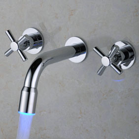 Contemporary Color Changing LED Waterfall Widespread Bathroom Sink Tap T0457F Contemporary Color Changing LED Waterfall Widespread Bathroom Sink Tap T0457F